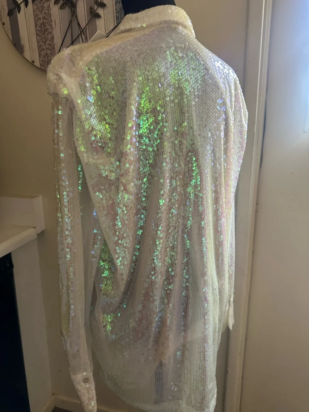 Iridescent Sequin Button-Down Shirt with Collar - Picture 5 of 5